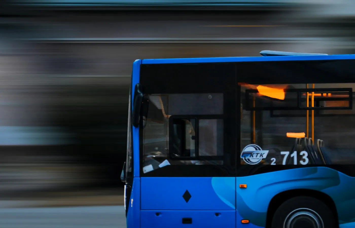 City bus in service, front view