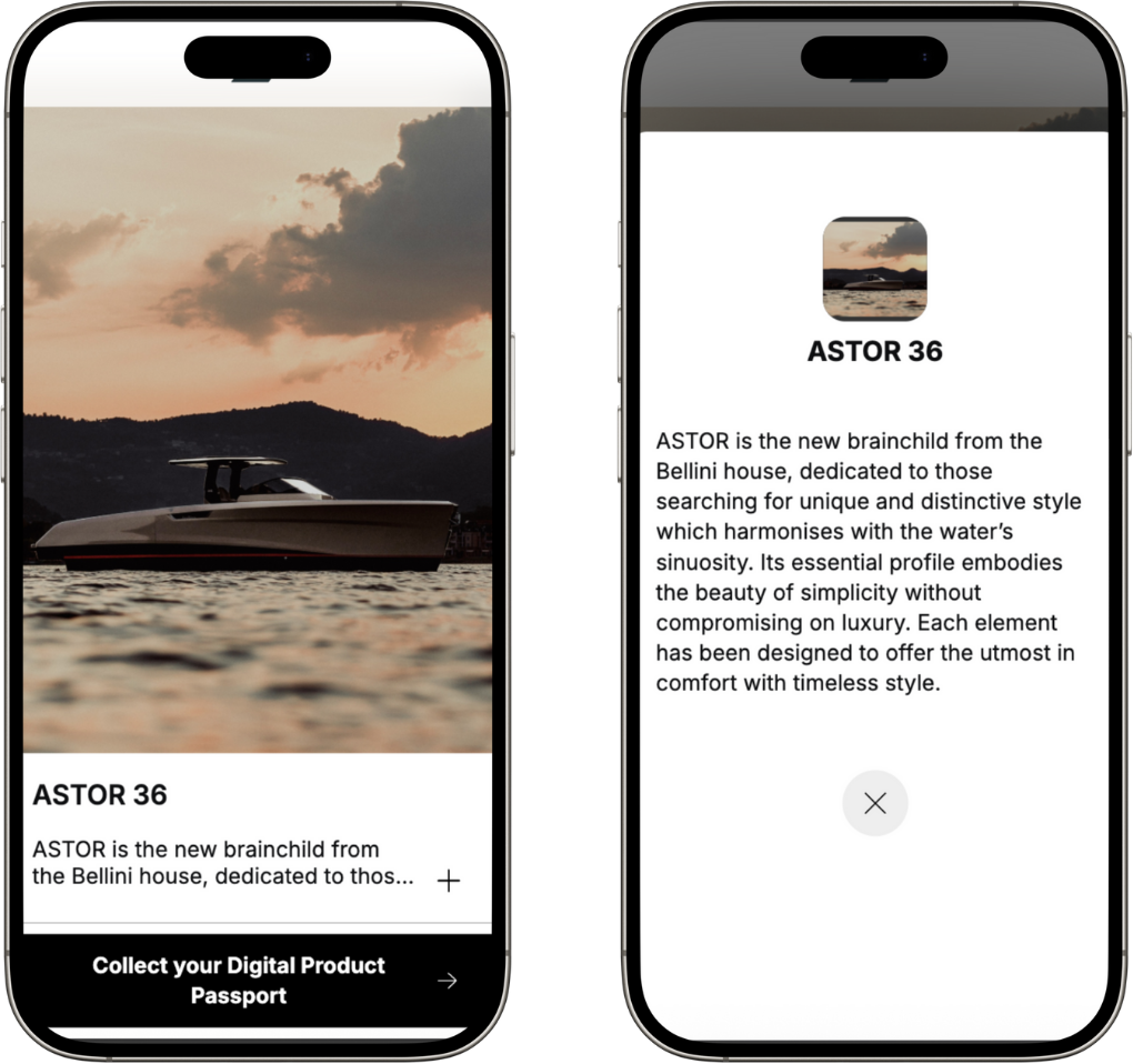 Interface du Digital Product Passport Bellini Yacht — Astor 36